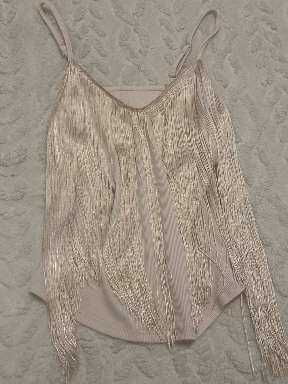 Fringed Satin-Trim Cami Tank - Blush